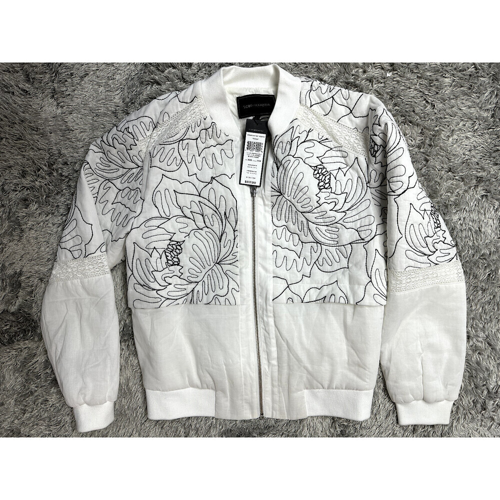 BCBGMAXAZRIA Women's Embroidered Bomber Jacket In Off White XXS fits as XS $517